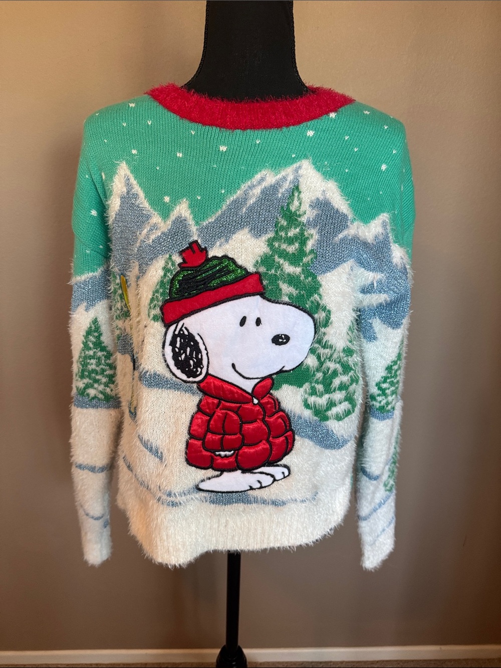 Peanuts Snoopy Holiday Sweater in Teal, Red, White